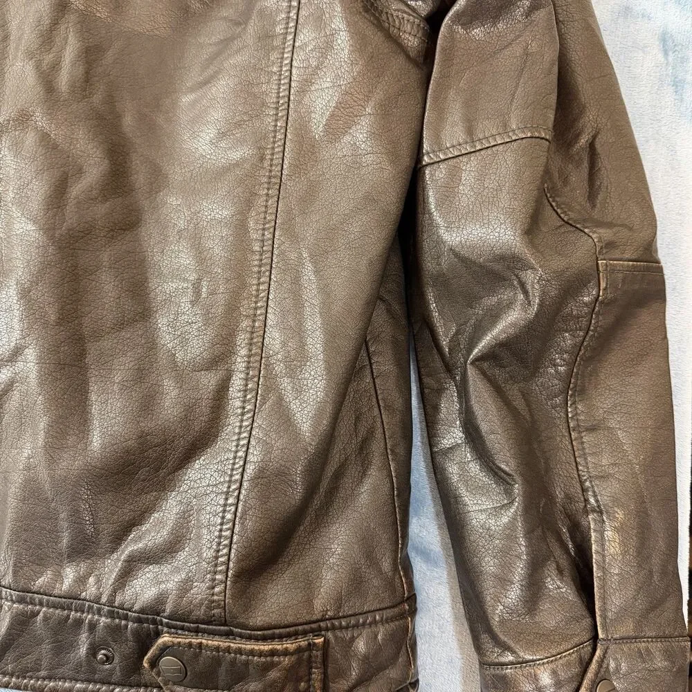 Levis Mens Faux Leather Sherpa Jacket XL Brown Aviator Bomber Utility NO PEELING